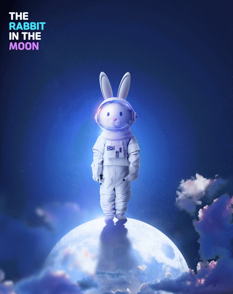 卡通趣味兔年宇航员宇宙星球兔子主视觉KV海报PSD分层设计素材【002】